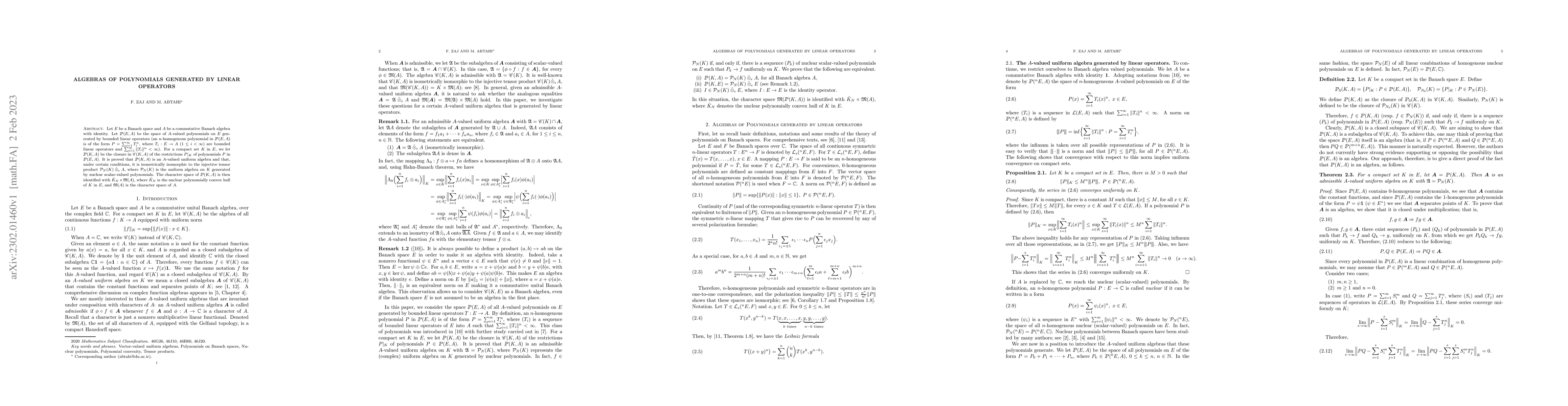 Thumbnail for Algebras of Polynomials Generated by Linear Operators