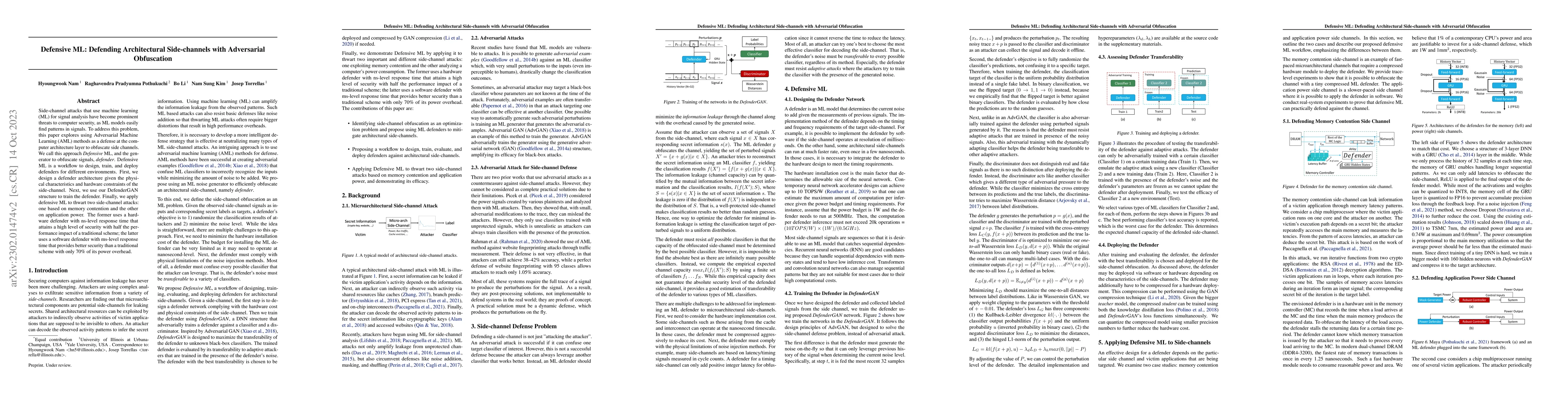 Thumbnail for Defensive ML: Defending Architectural Side-channels with Adversarial
  Obfuscation