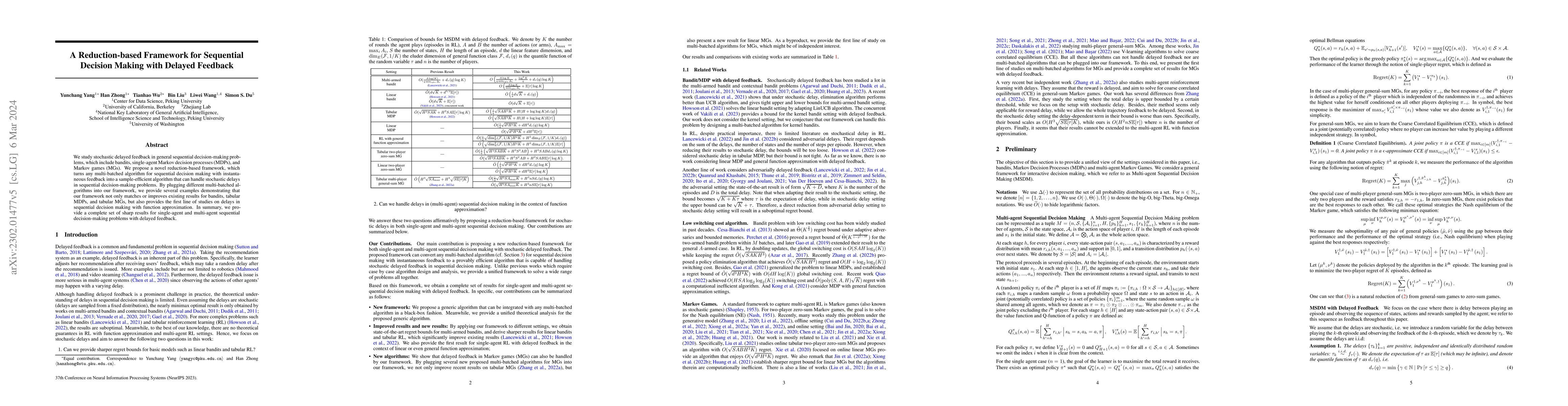 Thumbnail for A Reduction-based Framework for Sequential Decision Making with Delayed
  Feedback