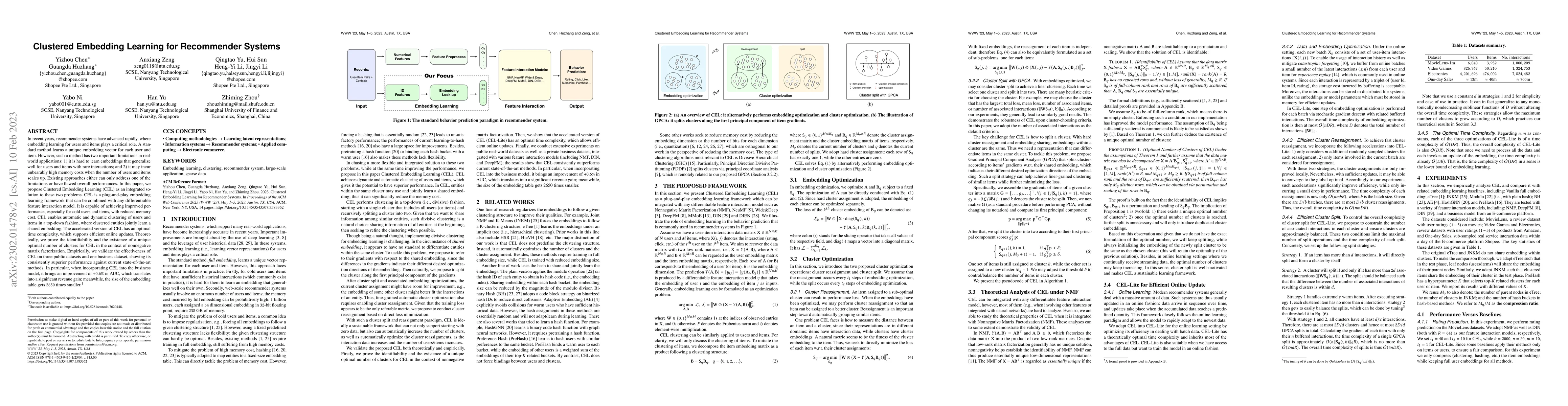 Thumbnail for Clustered Embedding Learning for Recommender Systems