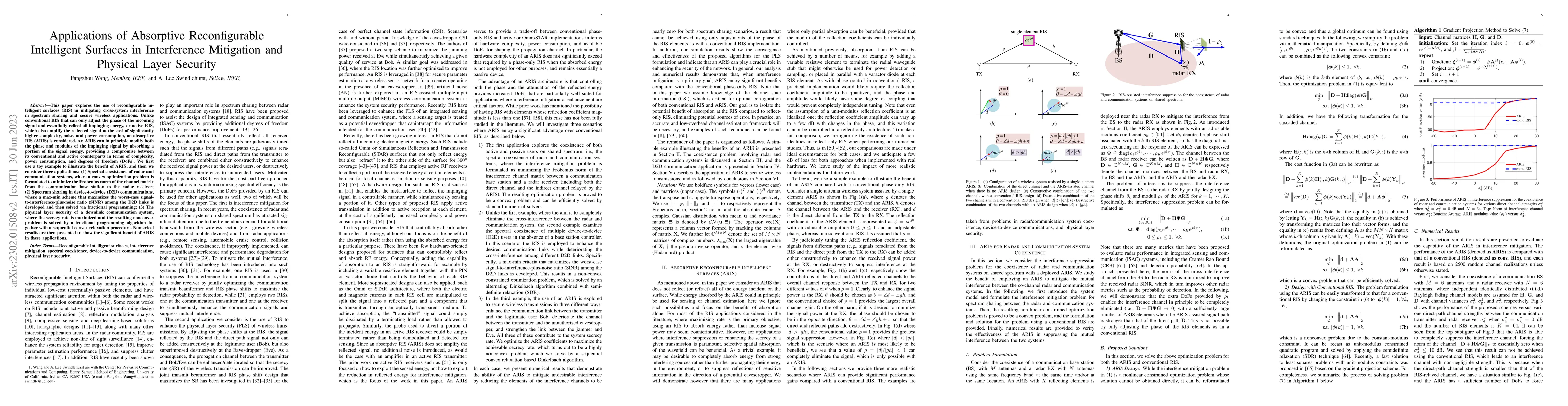 Thumbnail for Applications of Absorptive Reconfigurable Intelligent Surfaces in
  Interference Mitigation and Physical Layer Security