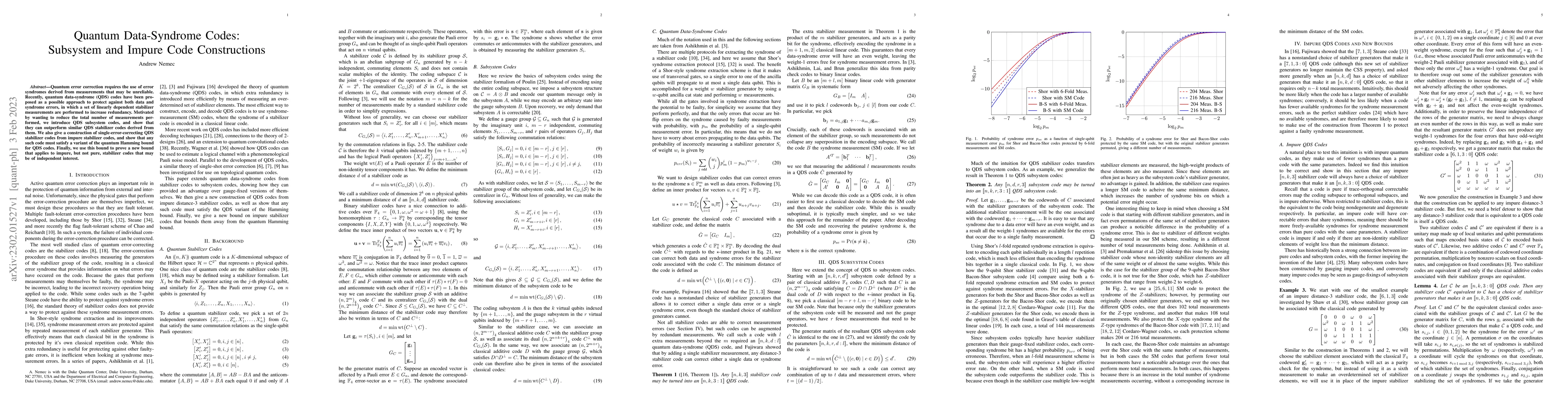 Thumbnail for Quantum Data-Syndrome Codes: Subsystem and Impure Code Constructions