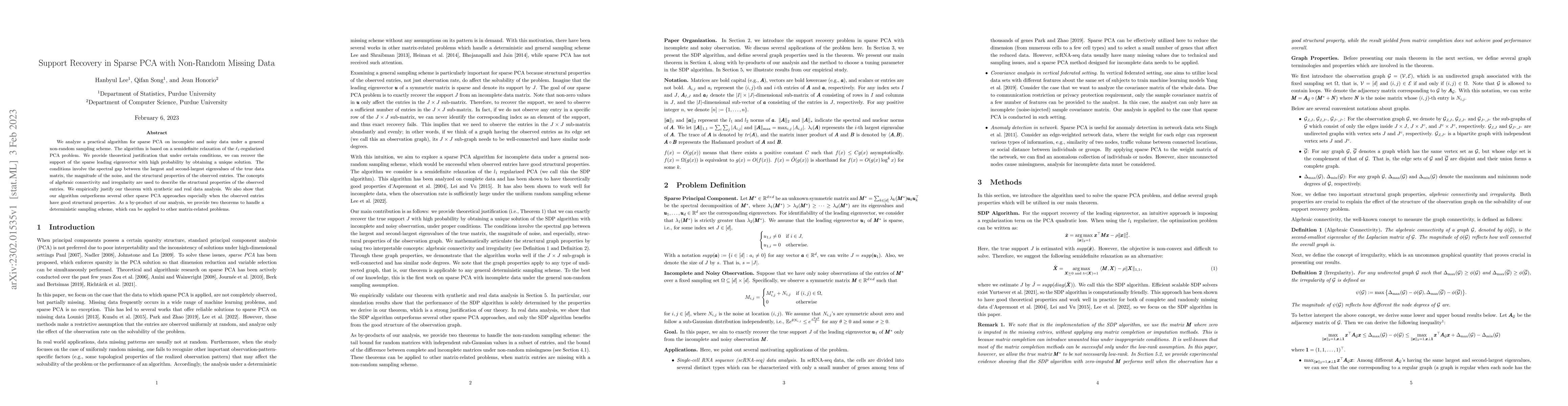 Thumbnail for Support Recovery in Sparse PCA with Non-Random Missing Data