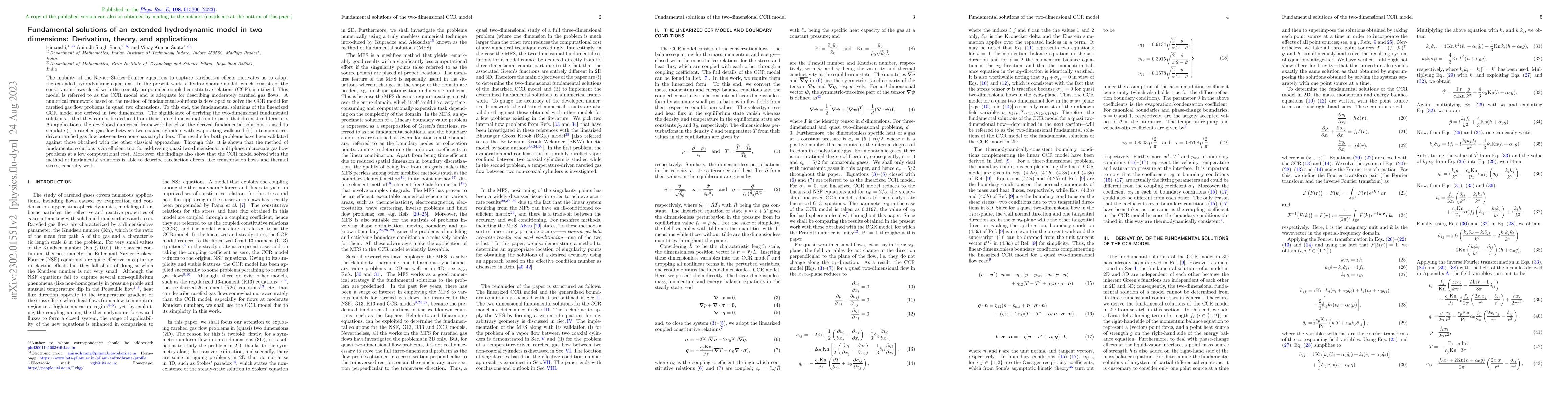 Thumbnail for Fundamental solutions of an extended hydrodynamic model in two
  dimensions: Derivation, theory, and applications