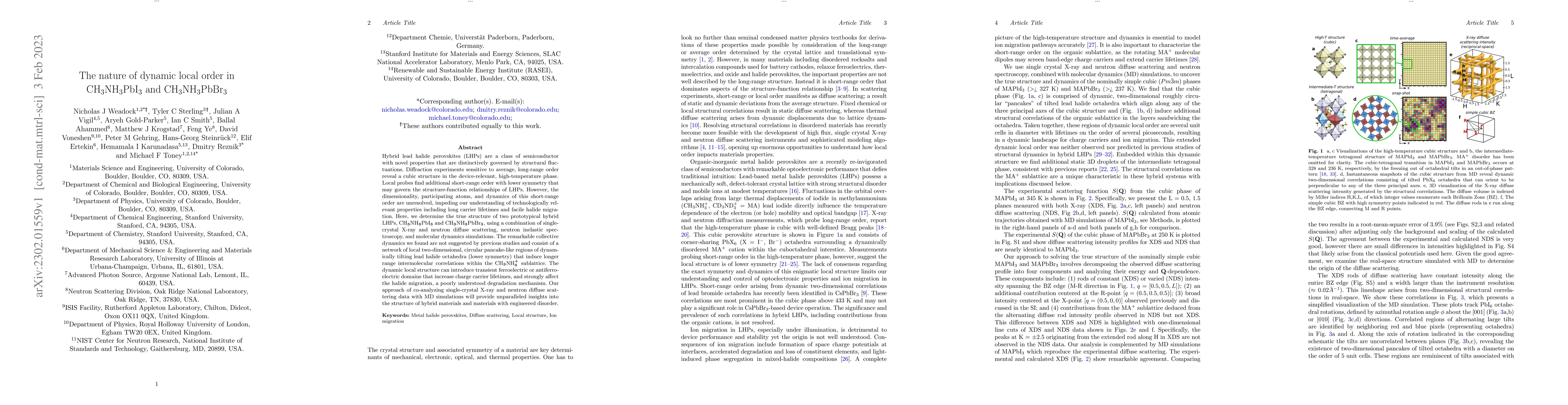 Thumbnail for The nature of dynamic local order in CH$_3$NH$_3$PbI$_3$ and
  CH$_3$NH$_3$PbBr$_3$