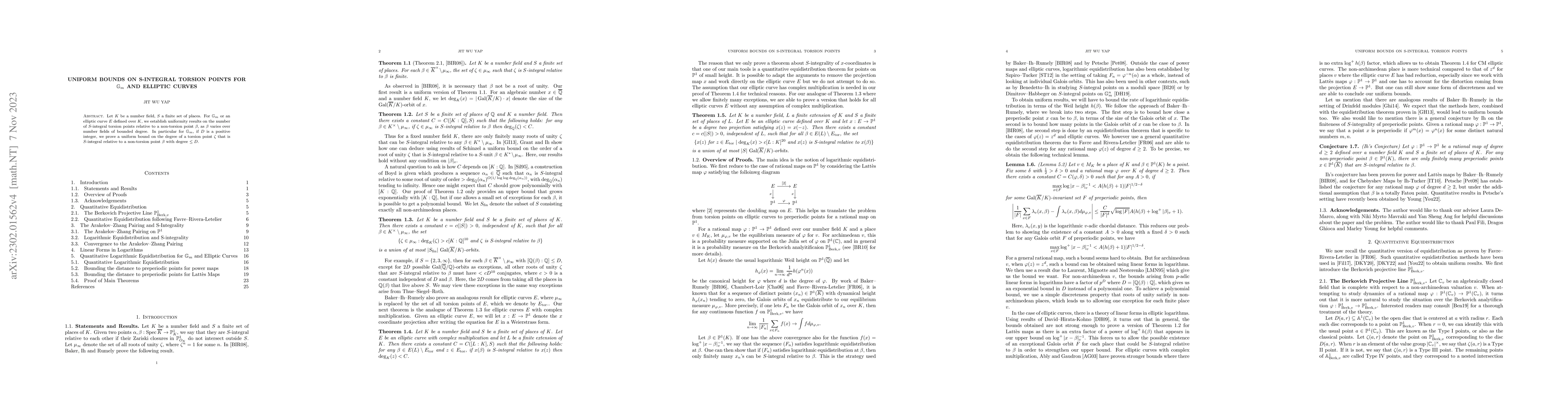 Thumbnail for Uniform Bounds on S-Integral Torsion Points for $\mathbb{G}_m$ and
  Elliptic Curves