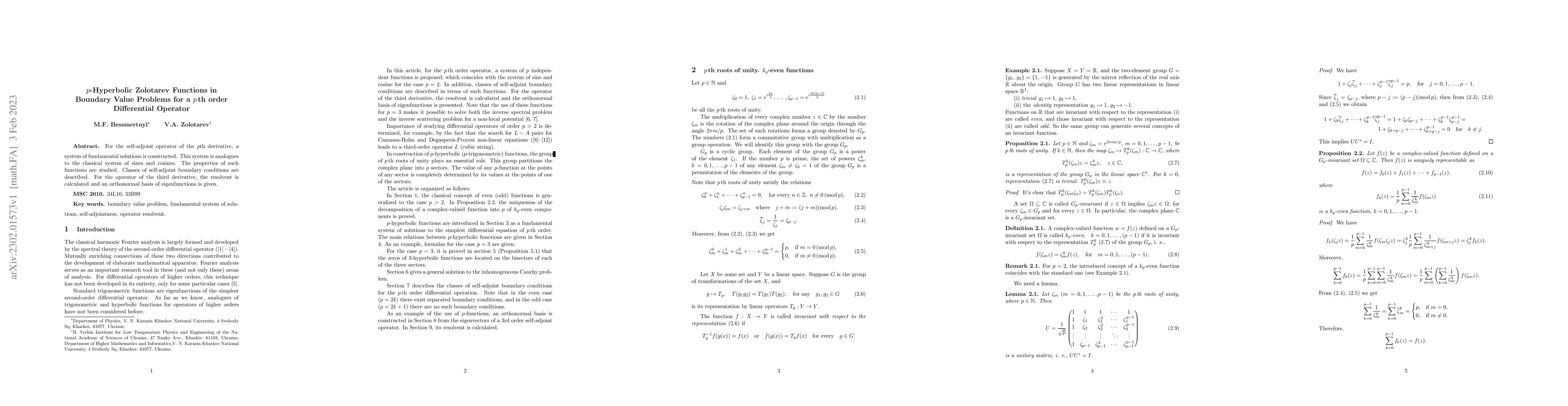 Thumbnail for $p$-Hyperbolic Zolotarev Functions in Boundary Value Problems for a
  $p\,$th order Differential Operator