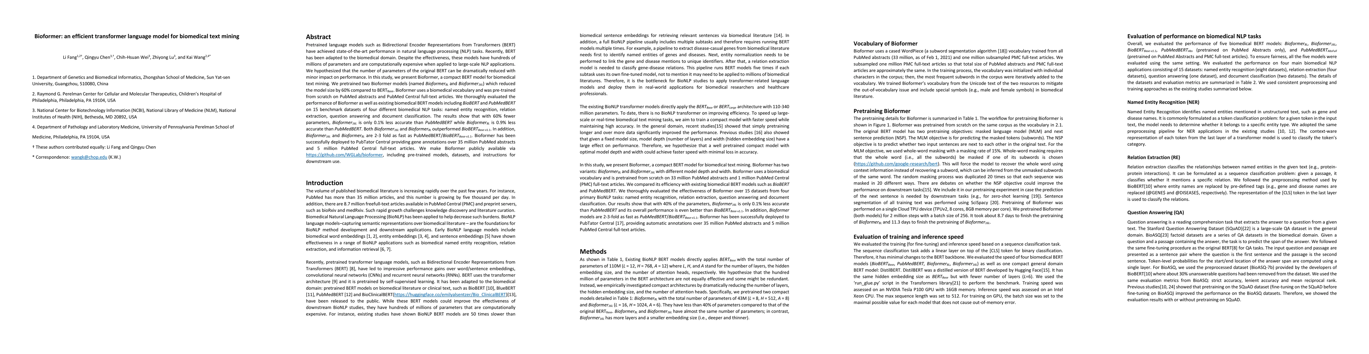 Thumbnail for Bioformer: an efficient transformer language model for biomedical text
  mining