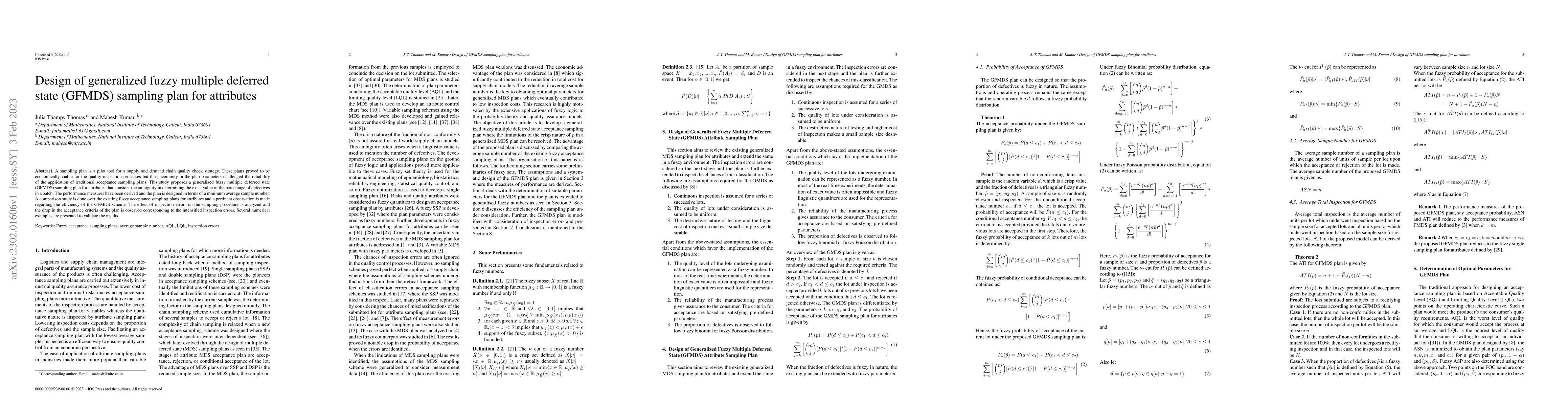 Thumbnail for Design of generalized fuzzy multiple deferred state (GFMDS) sampling
  plan for attributes