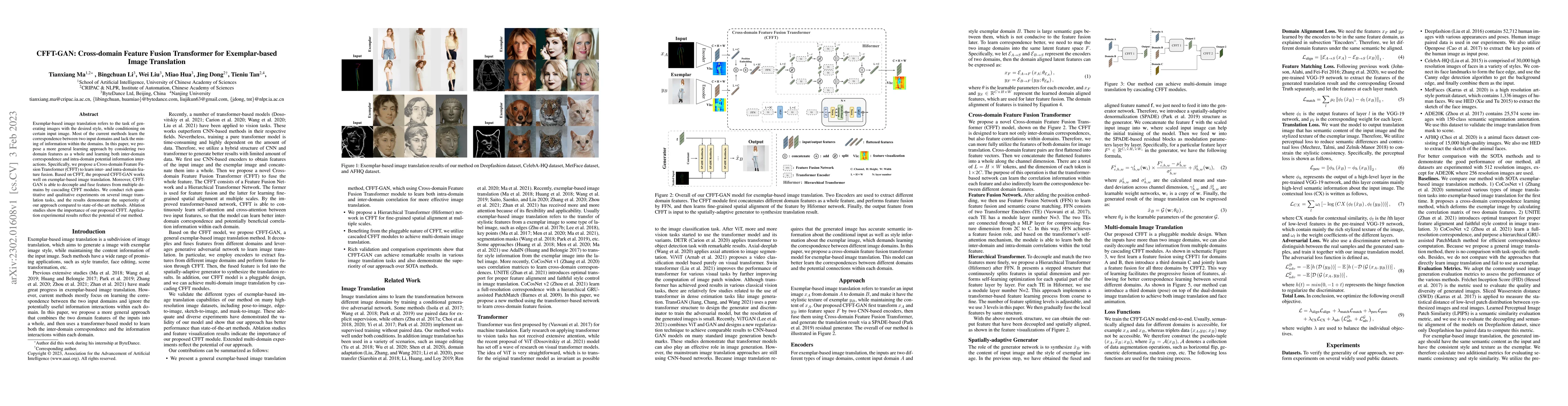 Thumbnail for CFFT-GAN: Cross-domain Feature Fusion Transformer for Exemplar-based
  Image Translation