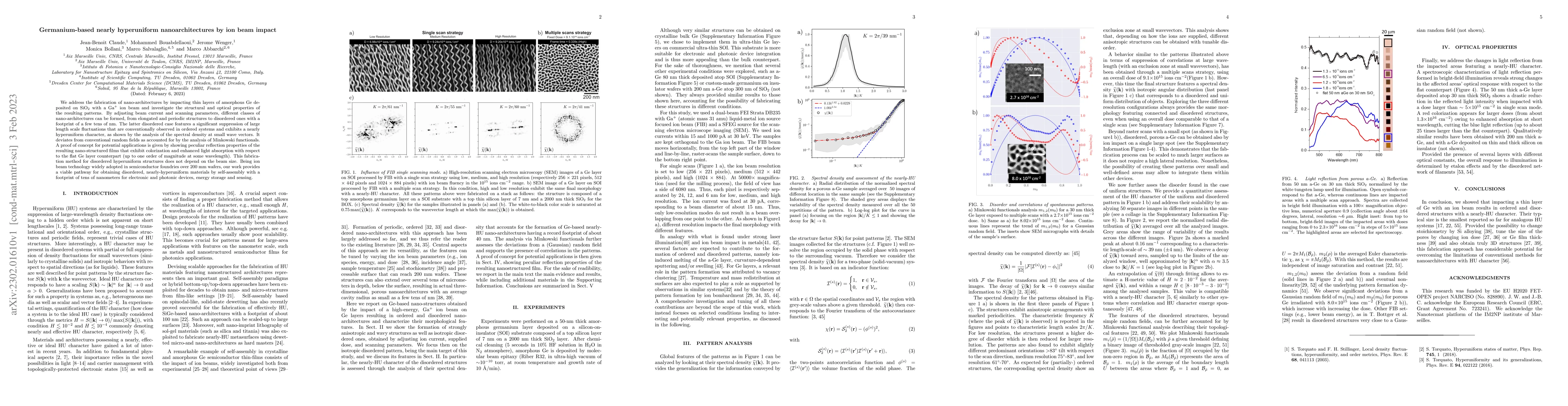 Thumbnail for Germanium-based nearly hyperuniform nanoarchitectures by ion beam impact