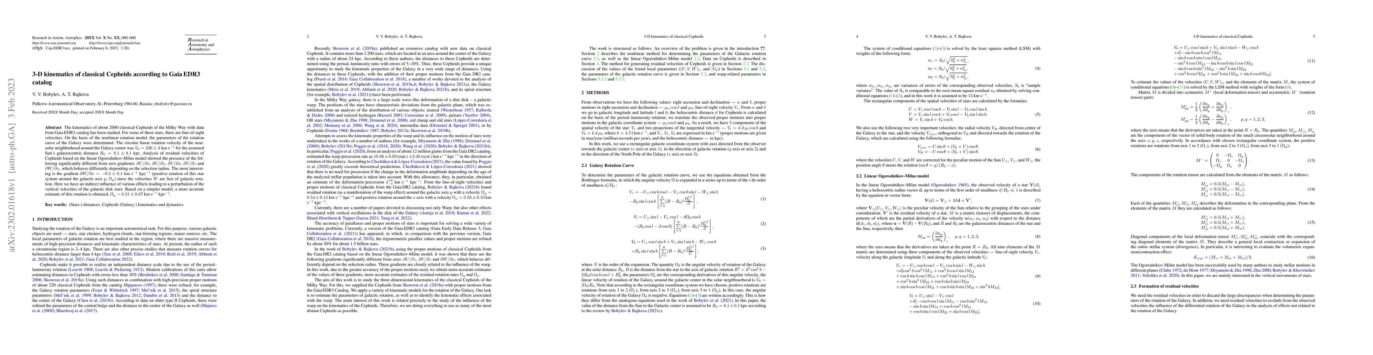 Thumbnail for 3-D kinematics of classical Cepheids according to Gaia, EDR3 catalog