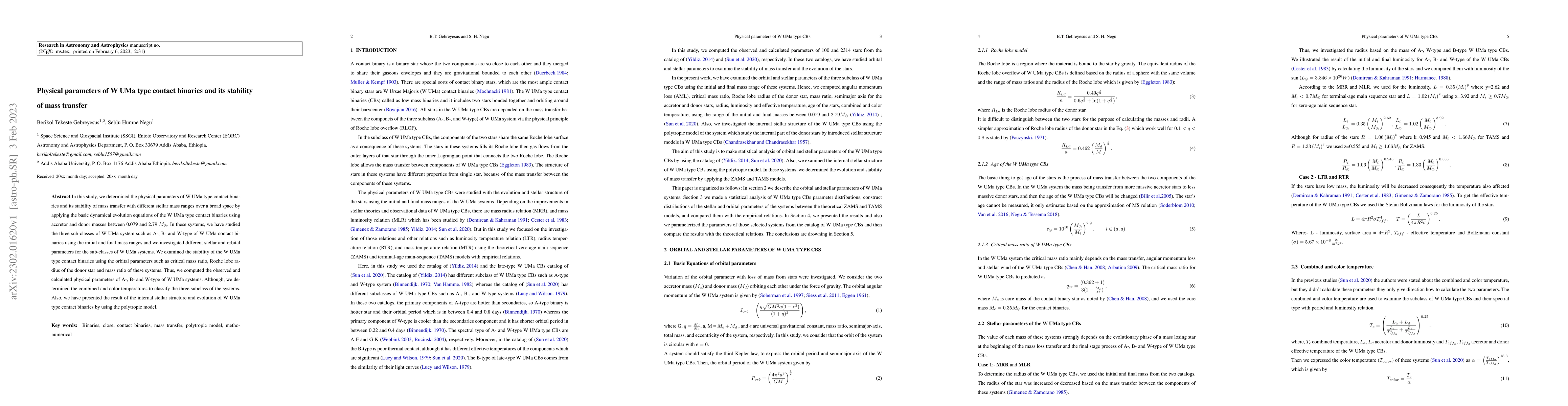 Thumbnail for Physical parameters of W UMa type contact binaries and its stability of
  mass transfer