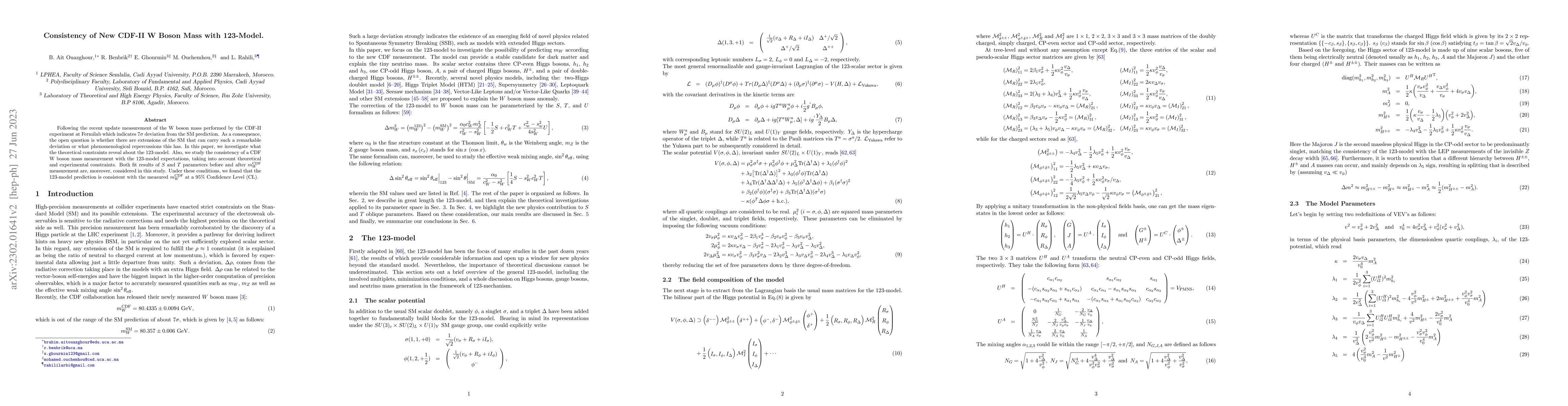 Thumbnail for Consistency of New CDF-II W Boson Mass with 123-Model