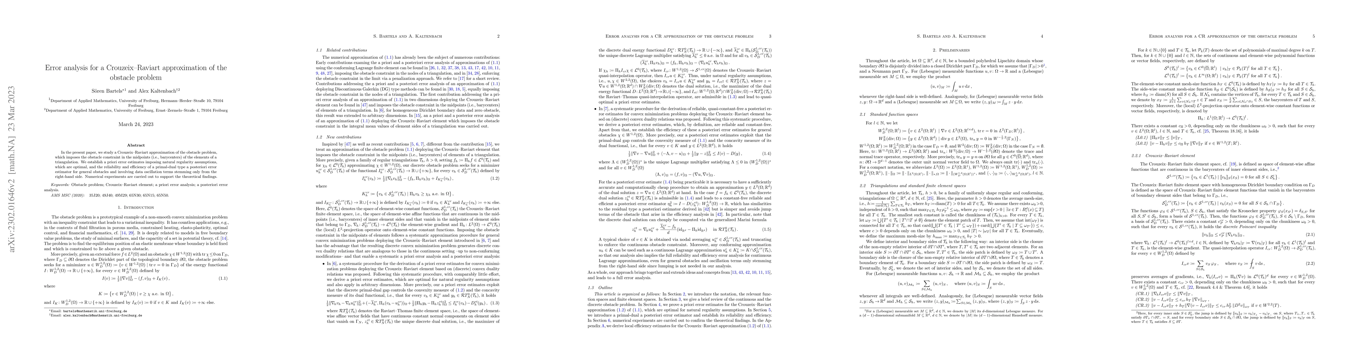 Thumbnail for Error analysis for a Crouzeix-Raviart approximation of the obstacle
  problem
