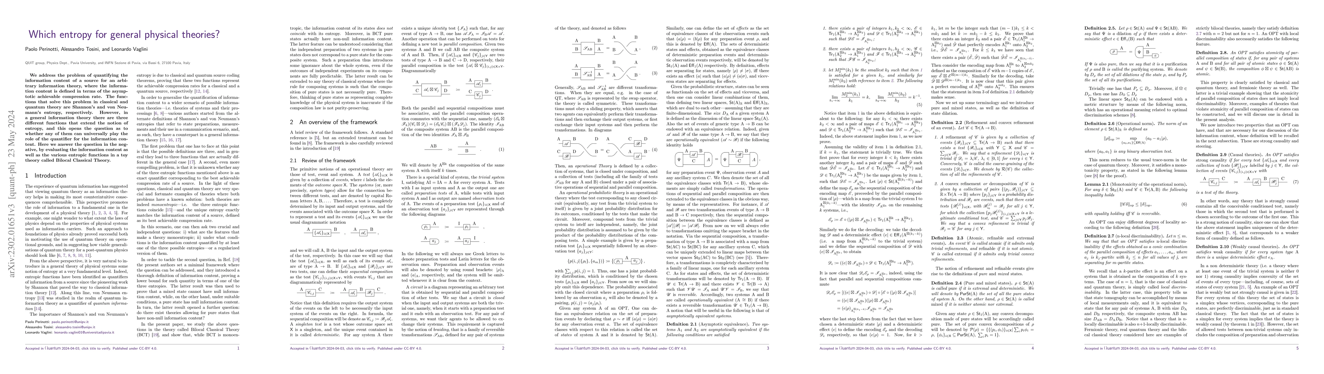 Thumbnail for Which entropy for general physical theories?