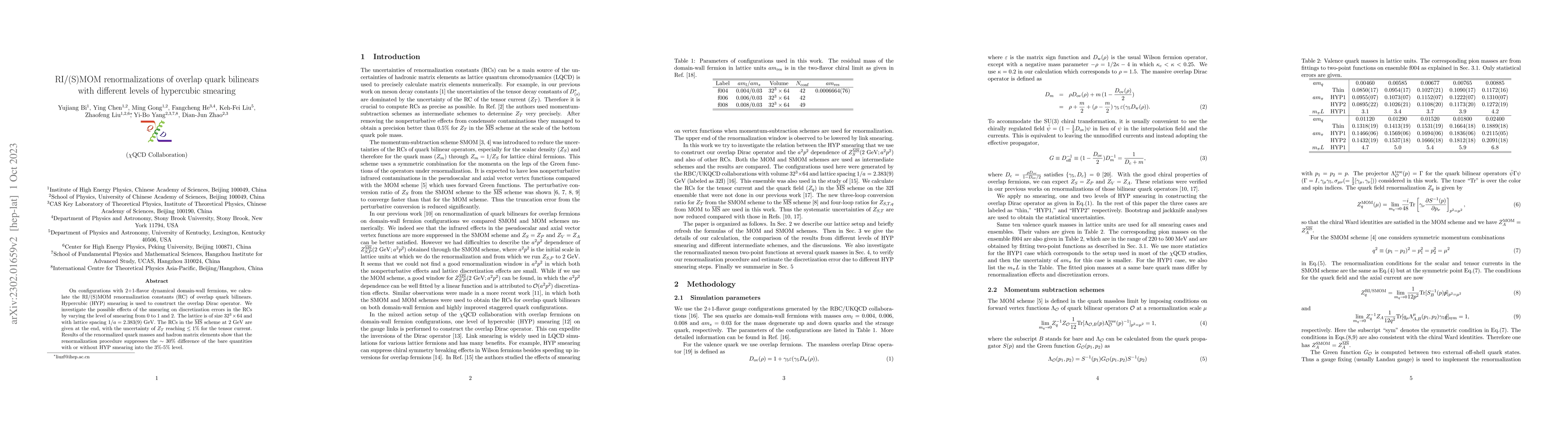 Thumbnail for RI/(S)MOM renormalizations of overlap quark bilinears with different
  levels of hypercubic smearing