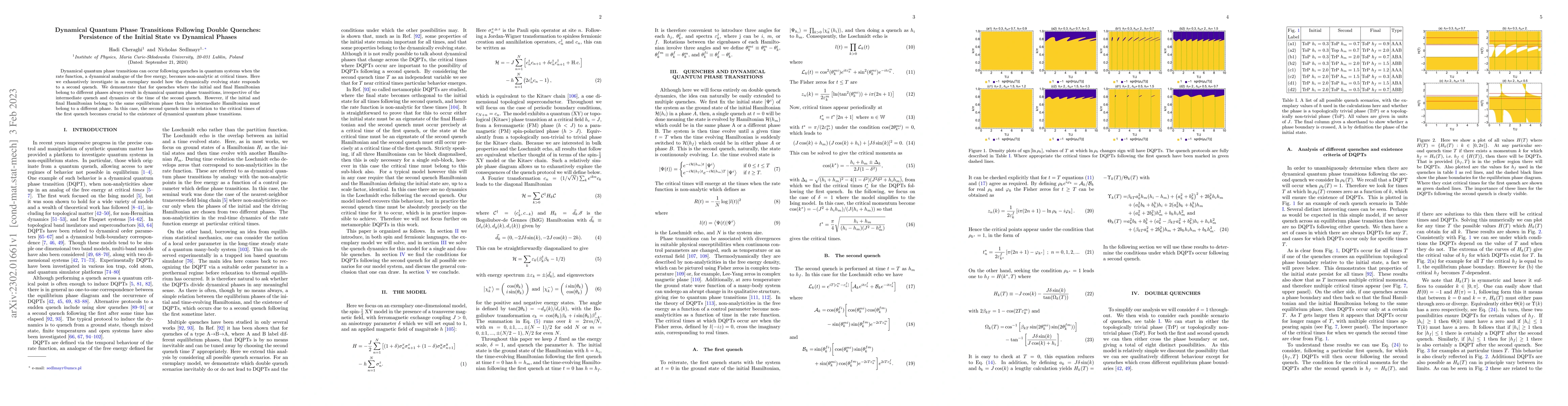 Thumbnail for Dynamical Quantum Phase Transitions Following Double Quenches:
  Persistence of the Initial State vs Dynamical Phases