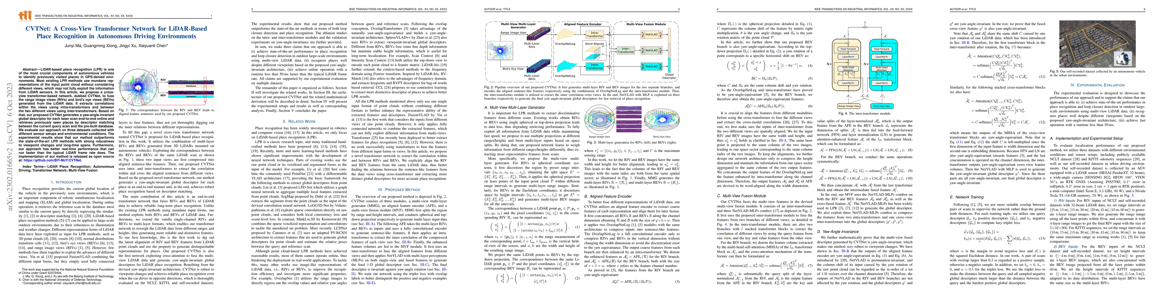 Thumbnail for CVTNet: A Cross-View Transformer Network for Place Recognition Using
  LiDAR Data