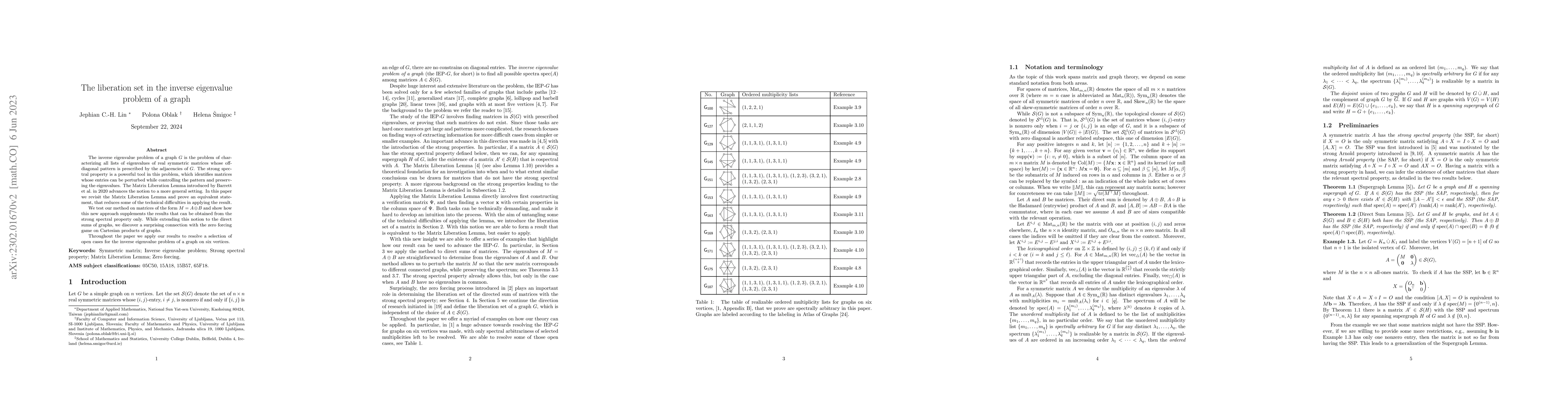 Thumbnail for The liberation set in the inverse eigenvalue problem of a graph