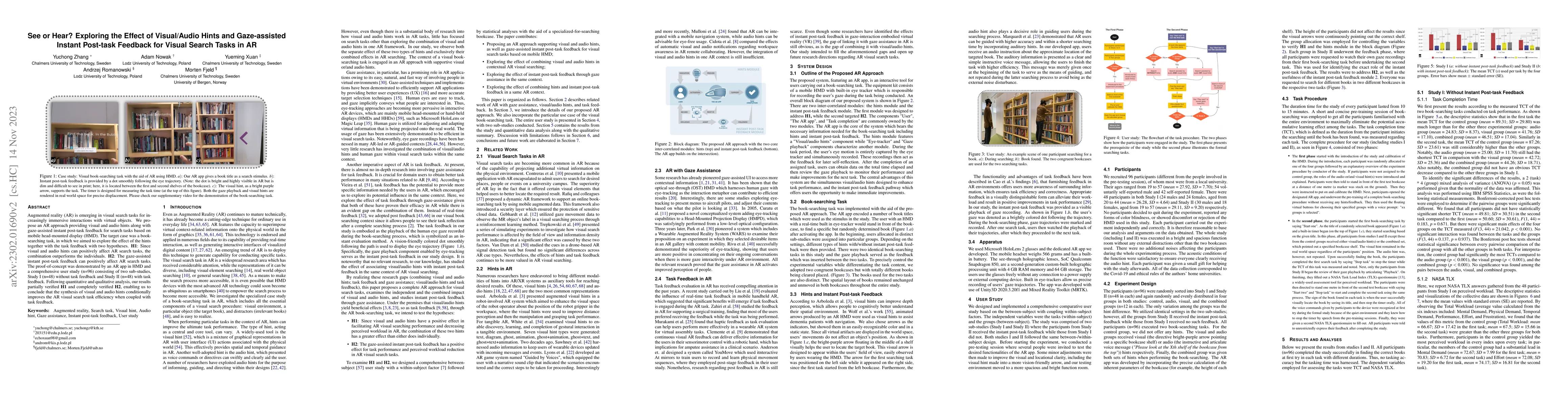 Thumbnail for See or Hear? Exploring the Effect of Visual and Audio Hints and
  Gaze-assisted Task Feedback for Visual Search Tasks in Augmented Reality