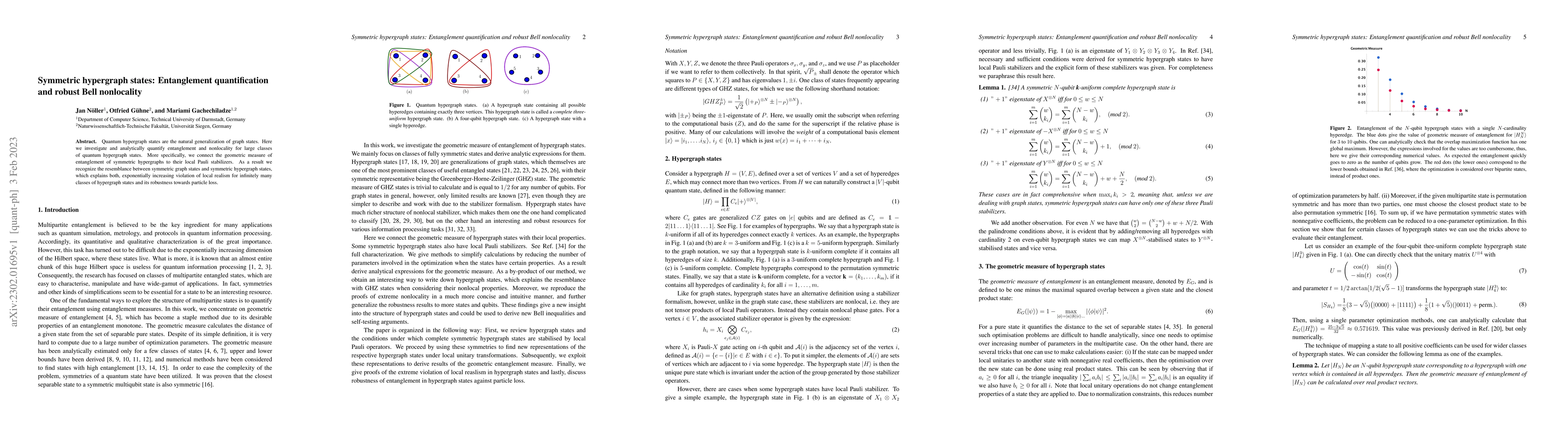 Thumbnail for Symmetric hypergraph states: Entanglement quantification and robust Bell
  nonlocality
