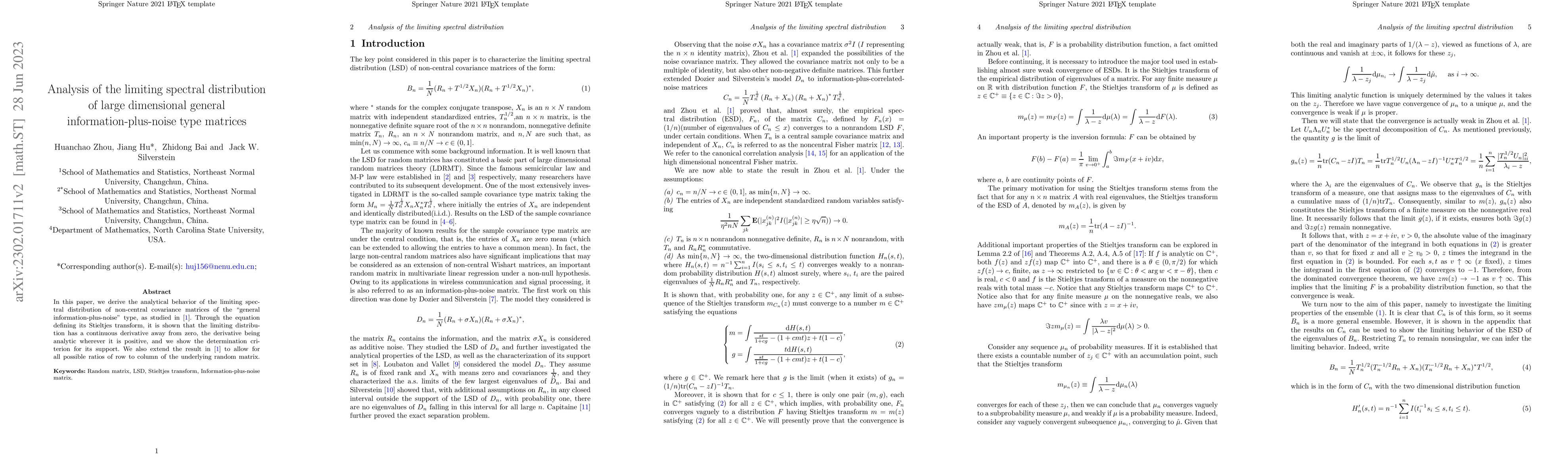 Thumbnail for Analysis of the limiting spectral distribution of large dimensional
  General information-plus-noise type matrices