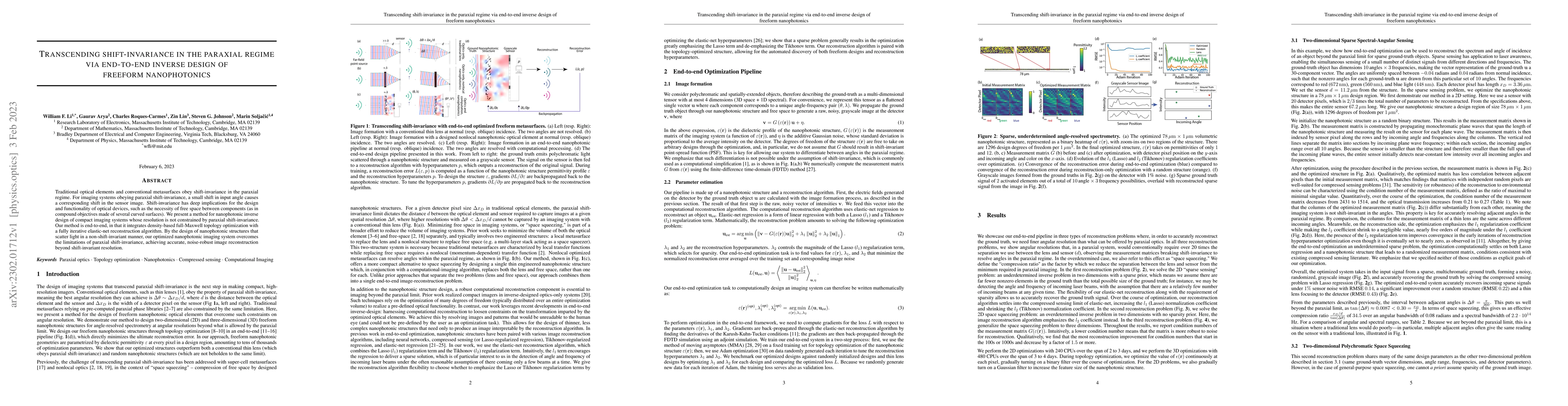 Thumbnail for Transcending shift-invariance in the paraxial regime via end-to-end
  inverse design of freeform nanophotonics