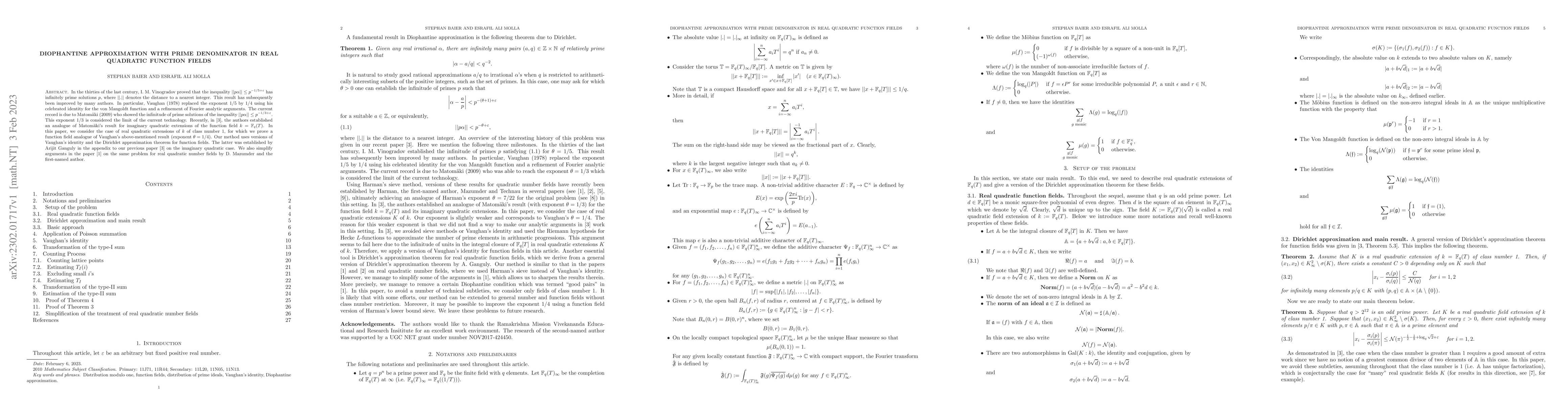 Thumbnail for Diophantine approximation with prime denominator in real quadratic
  function fields