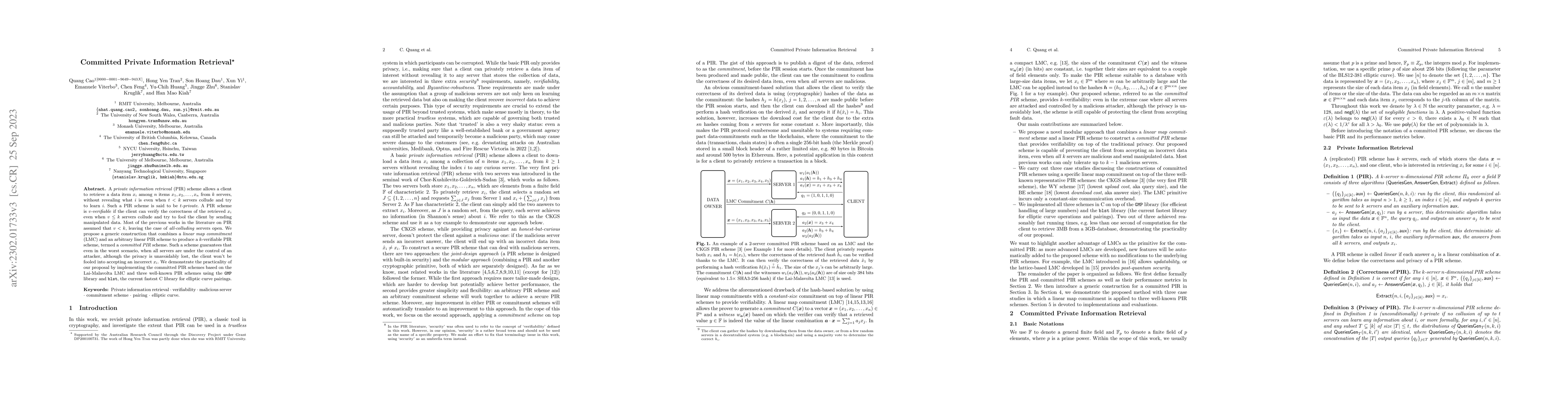 Thumbnail for Committed Private Information Retrieval