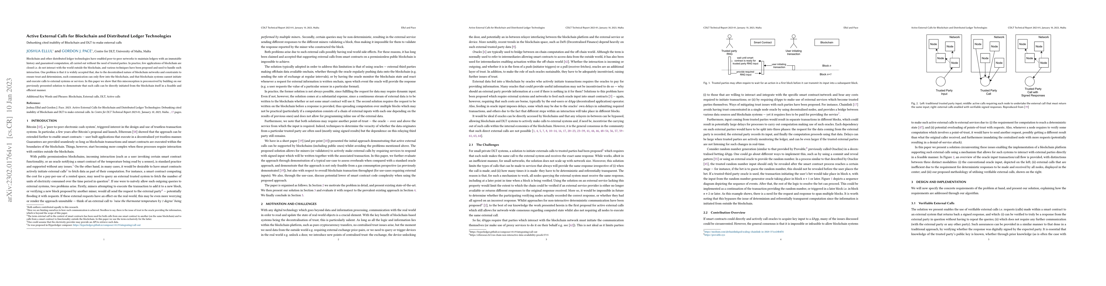 Thumbnail for Active External Calls for Blockchain and Distributed Ledger
  Technologies: Debunking cited inability of Blockchain and DLT to make
  external calls