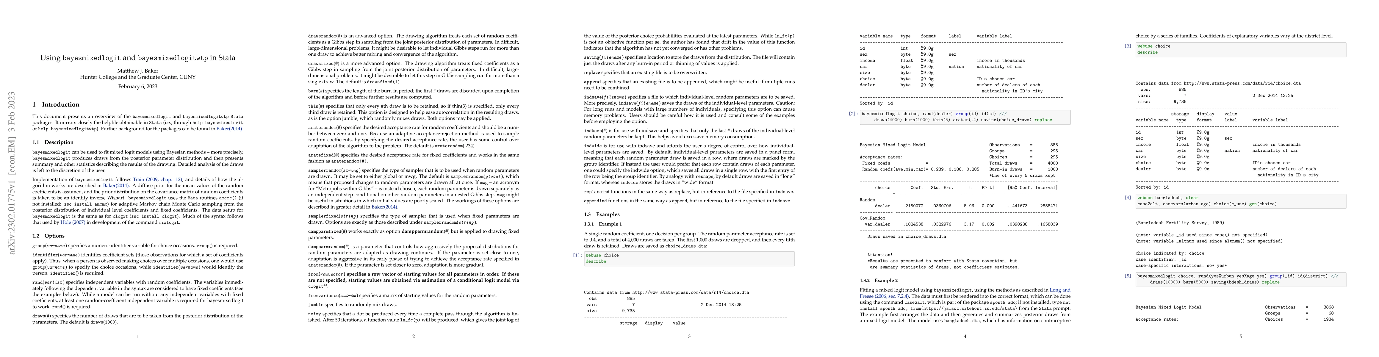 Thumbnail for Using bayesmixedlogit and bayesmixedlogitwtp in Stata