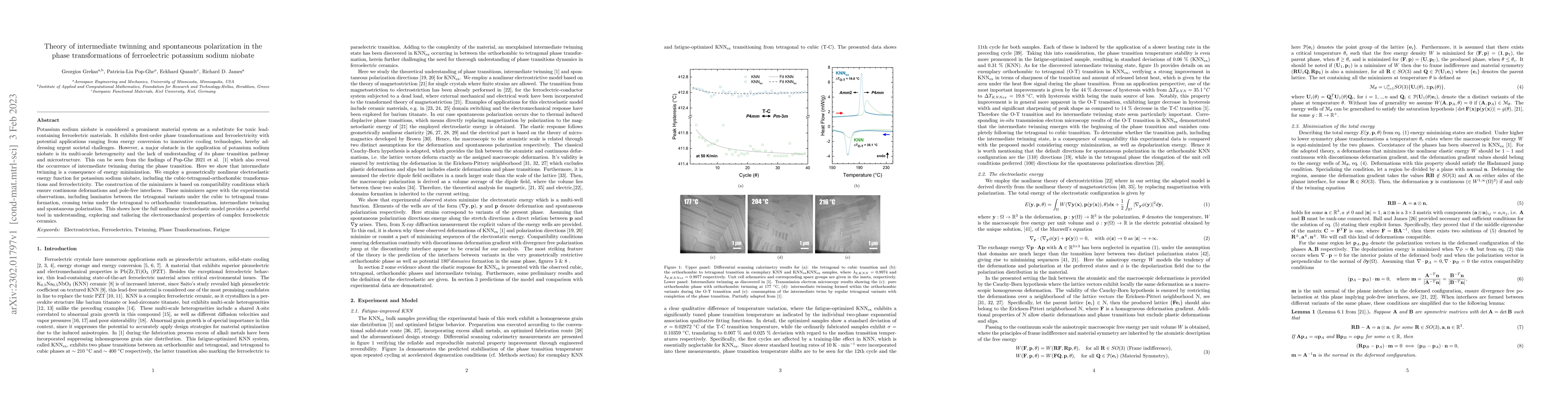 Thumbnail for Theory of intermediate twinning and spontaneous polarization in the
  phase transformations of ferroelectric potassium sodium niobate