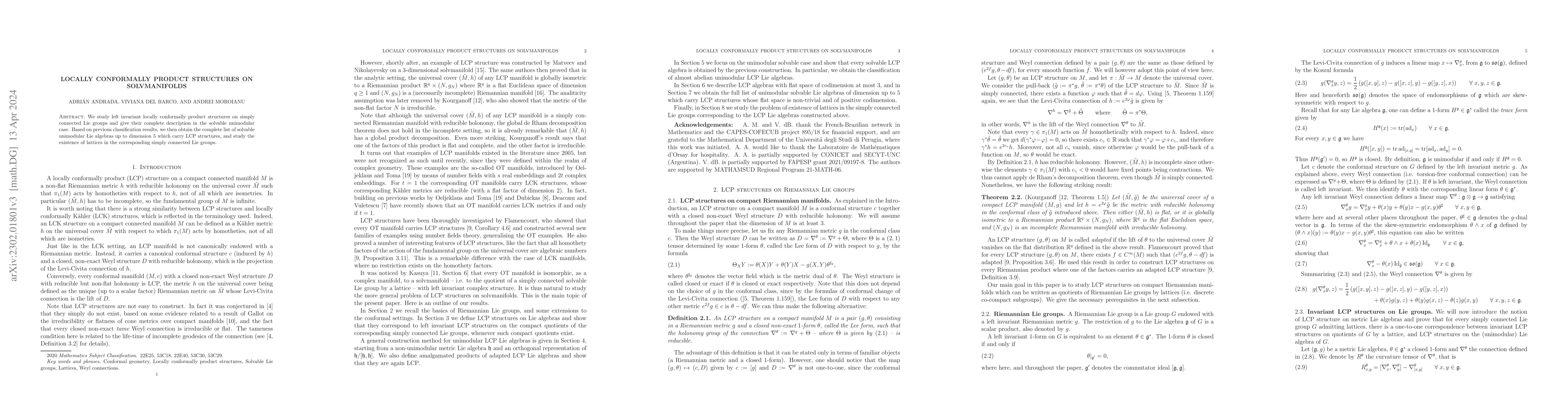 Thumbnail for Locally conformally product structures on solvmanifolds
