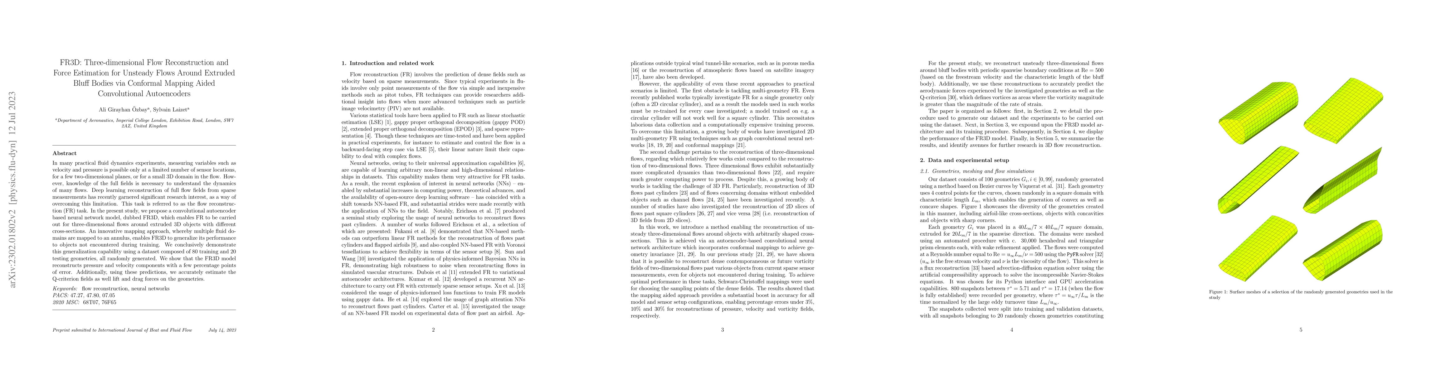 Thumbnail for FR3D: Three-dimensional Flow Reconstruction and Force Estimation for
  Unsteady Flows Around Extruded Bluff Bodies via Conformal Mapping Aided
  Convolutional Autoencoders
