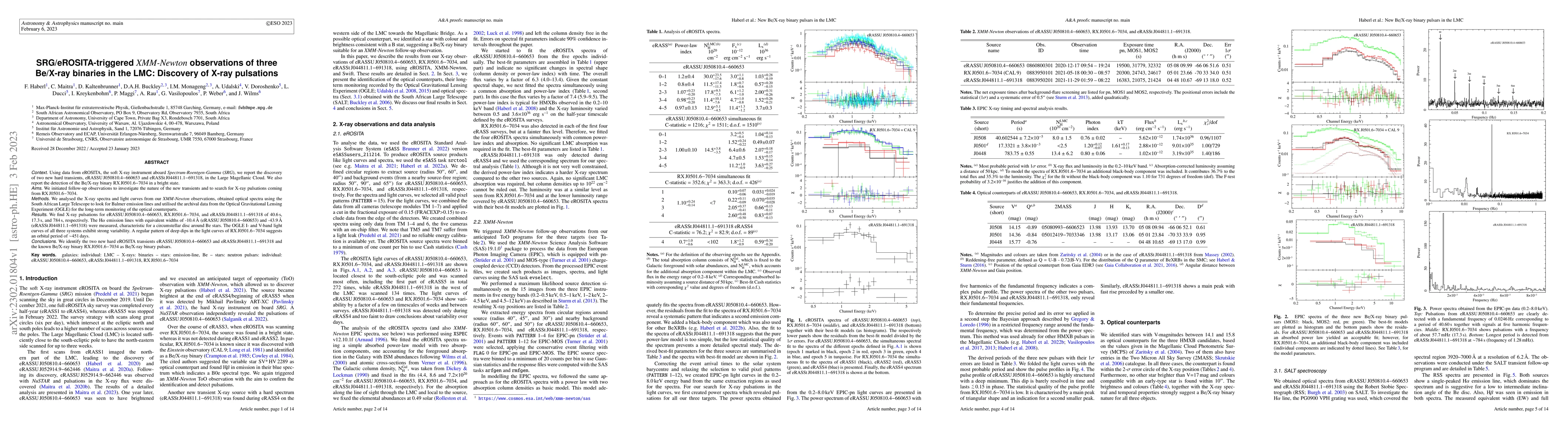 Thumbnail for SRG/eROSITA-triggered XMM-Newton observations of three Be/X-ray binaries
  in the LMC: Discovery of X-ray pulsations