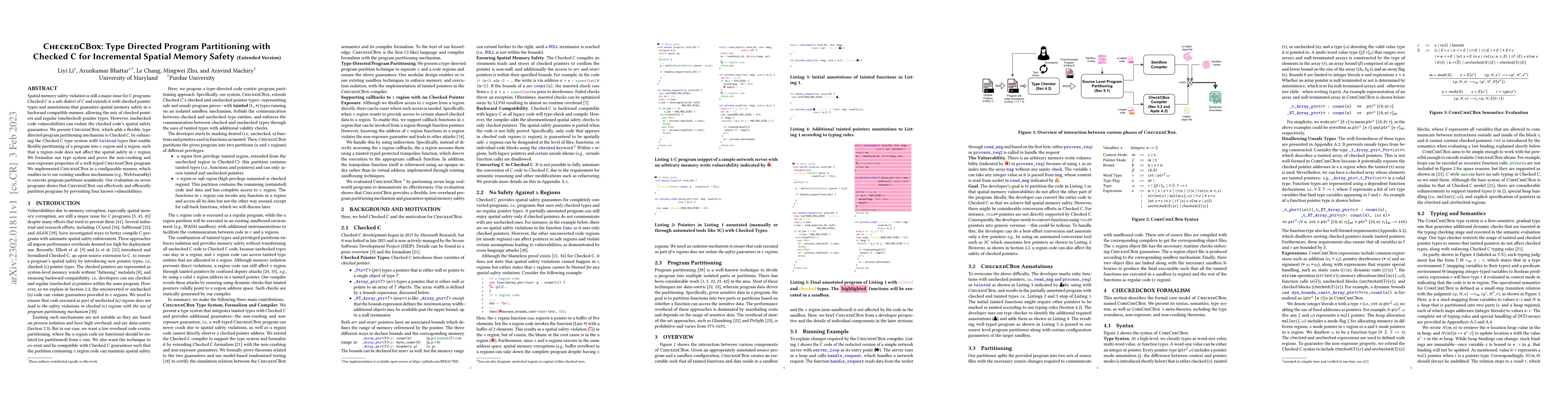 Thumbnail for CheckedCBox: Type Directed Program Partitioning with Checked C for
  Incremental Spatial Memory Safety
