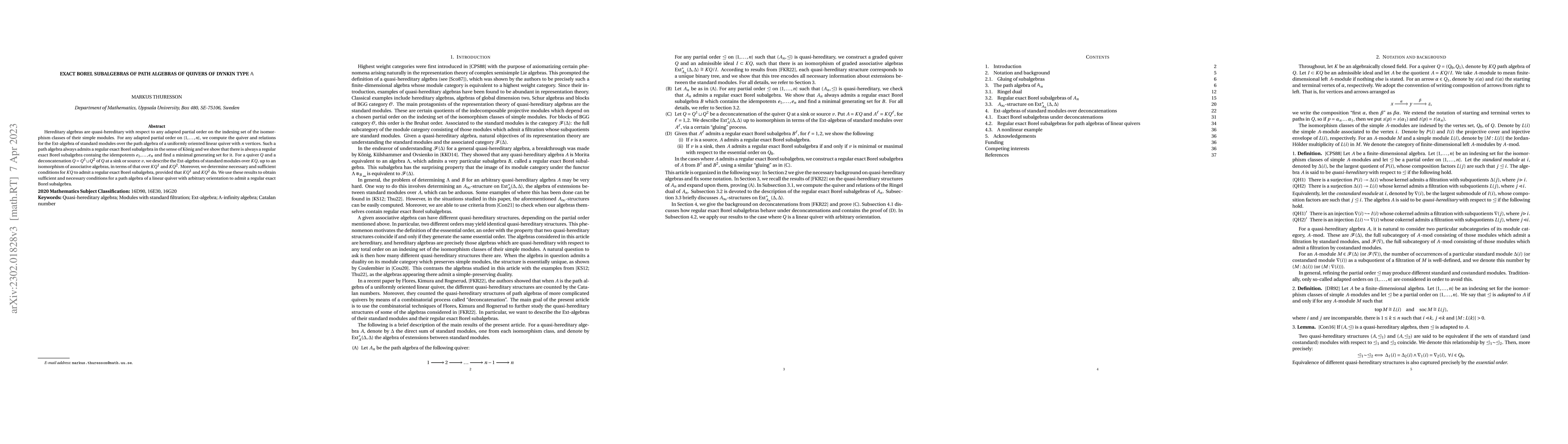 Thumbnail for Exact Borel subalgebras of path algebras of quivers of Dynkin type
  $\mathbb{A}$