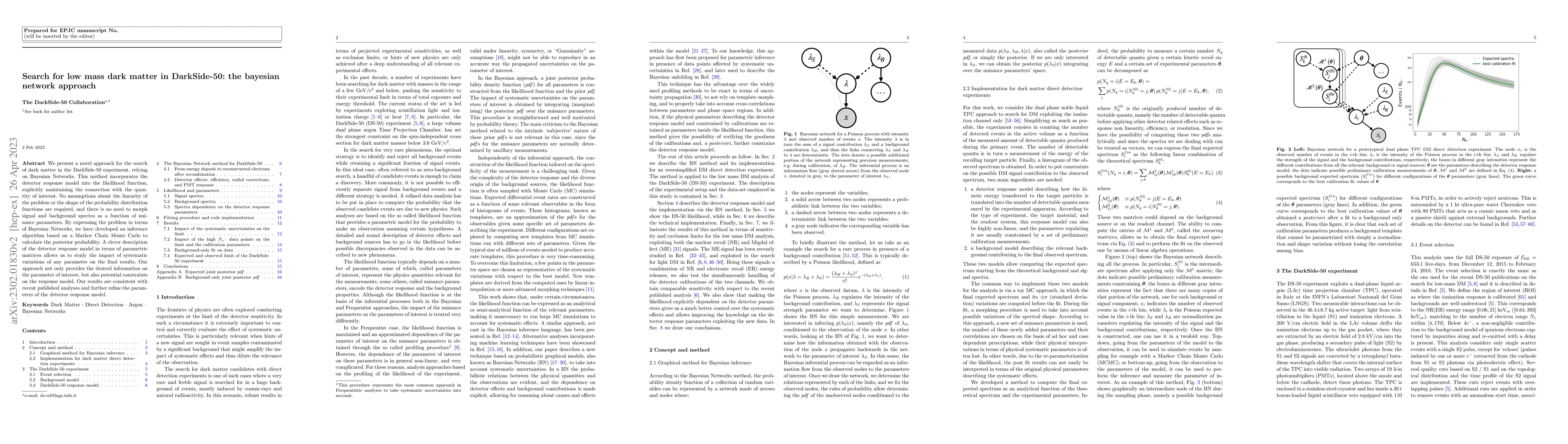 Thumbnail for Search for low mass dark matter in DarkSide-50: the bayesian network
  approach