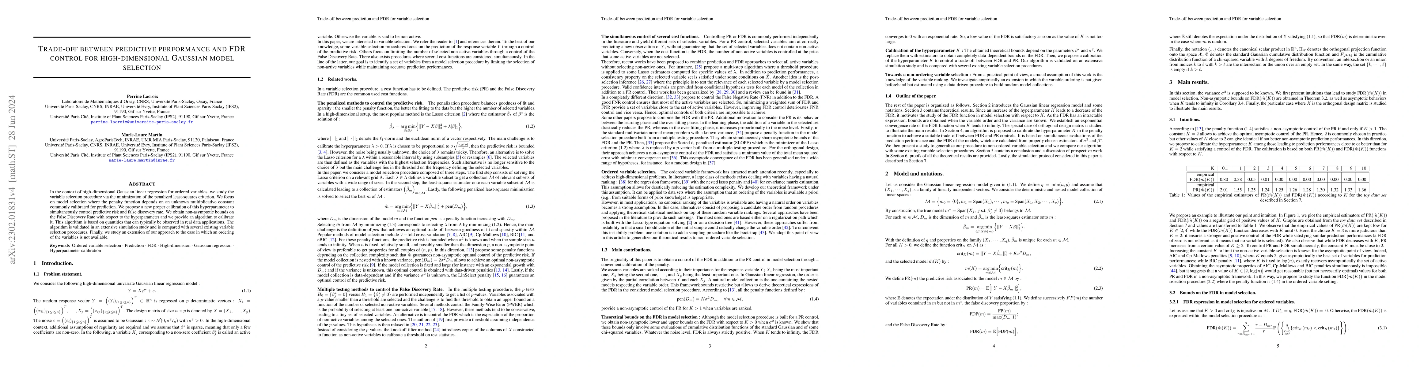 Thumbnail for Trade-off between predictive performance and FDR control for
  high-dimensional Gaussian model selection