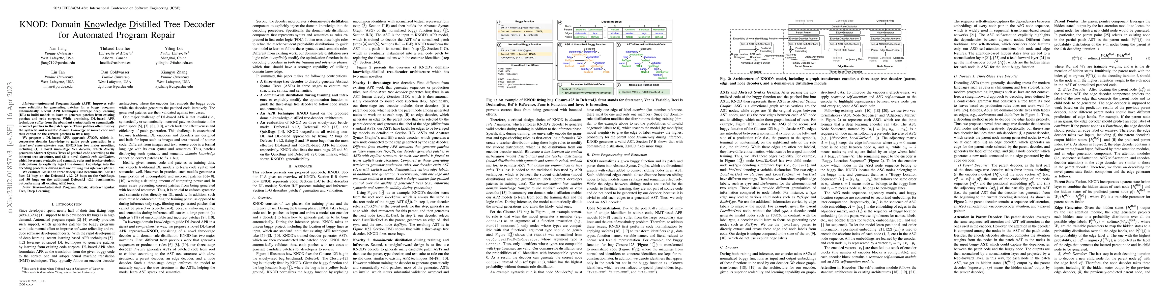 Thumbnail for KNOD: Domain Knowledge Distilled Tree Decoder for Automated Program
  Repair