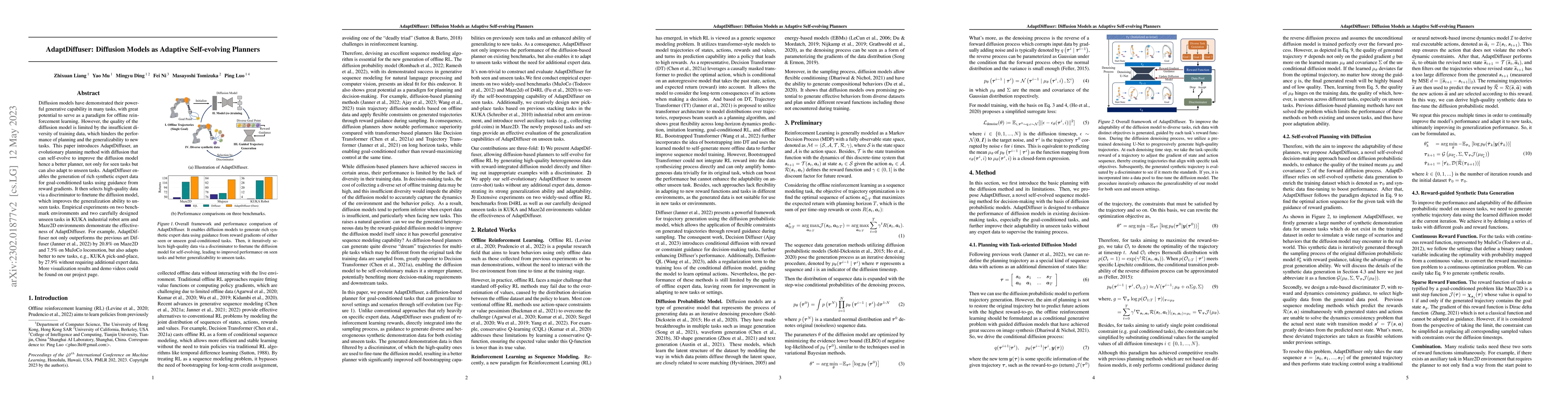 Thumbnail for AdaptDiffuser: Diffusion Models as Adaptive Self-evolving Planners
