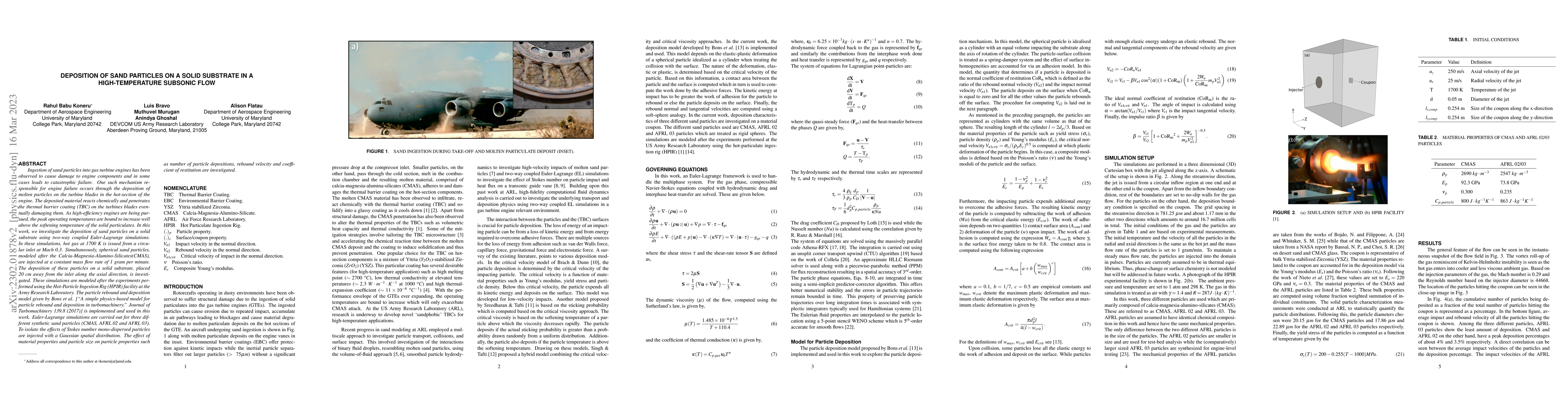 Thumbnail for Deposition of sand particles on a solid substrate in a high-temperature
  subsonic flow