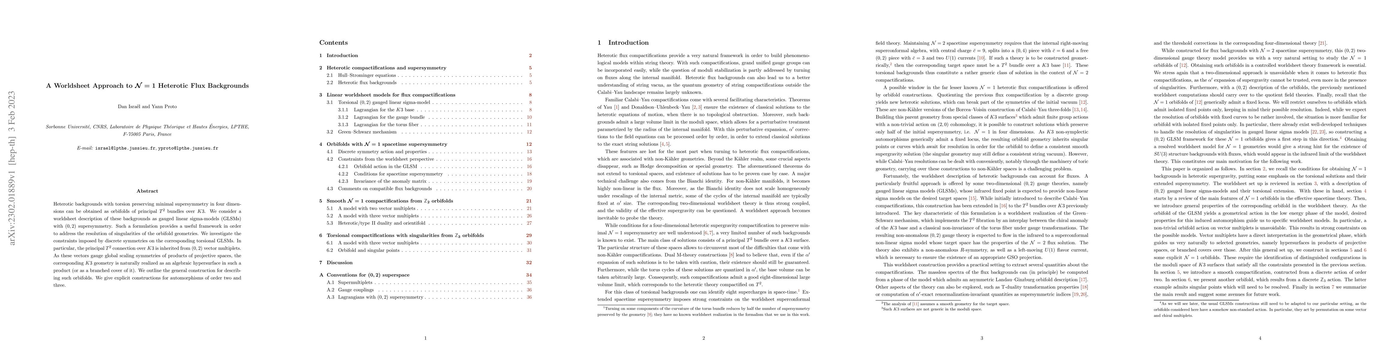 Thumbnail for A Worldsheet Approach to $\mathbf{\mathcal{N}=1}$ Heterotic Flux
  Backgrounds