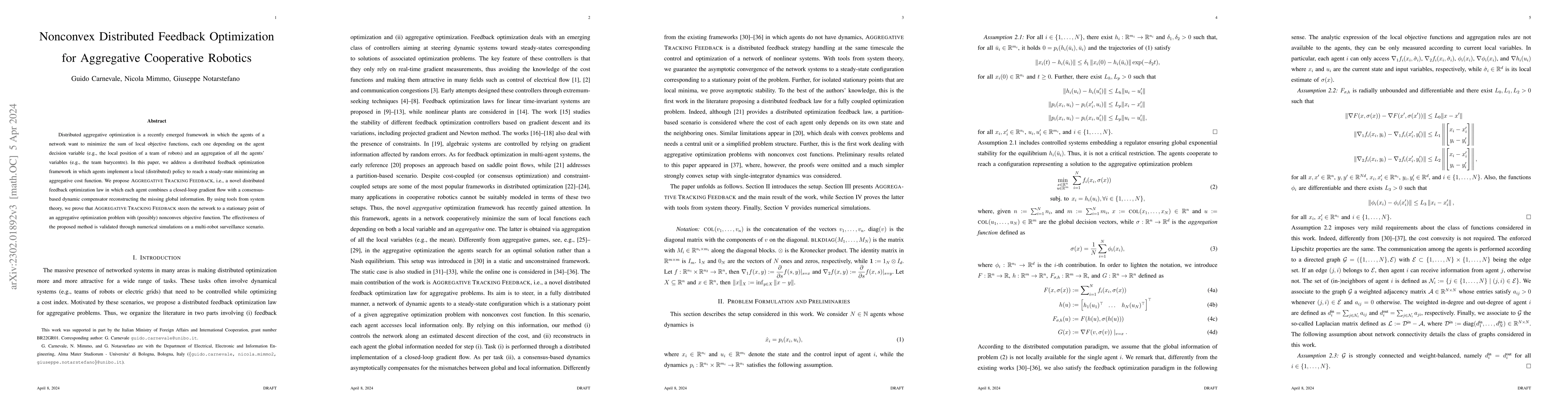 Thumbnail for Nonconvex Distributed Feedback Optimization for Aggregative Cooperative
  Robotics
