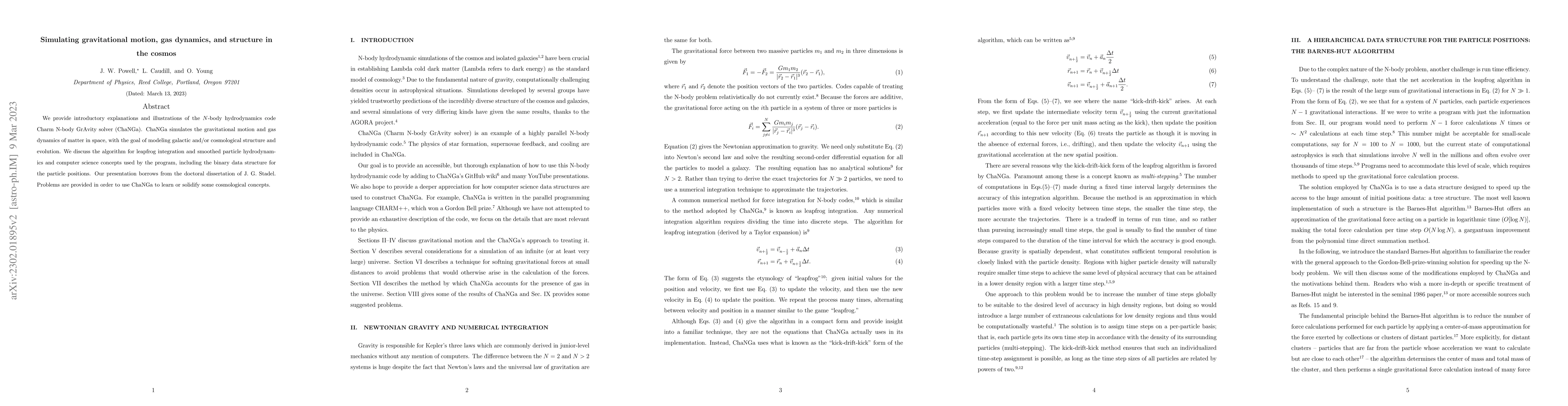 Thumbnail for Simulating gravitational motion, gas dynamics, and structure in the
  cosmos