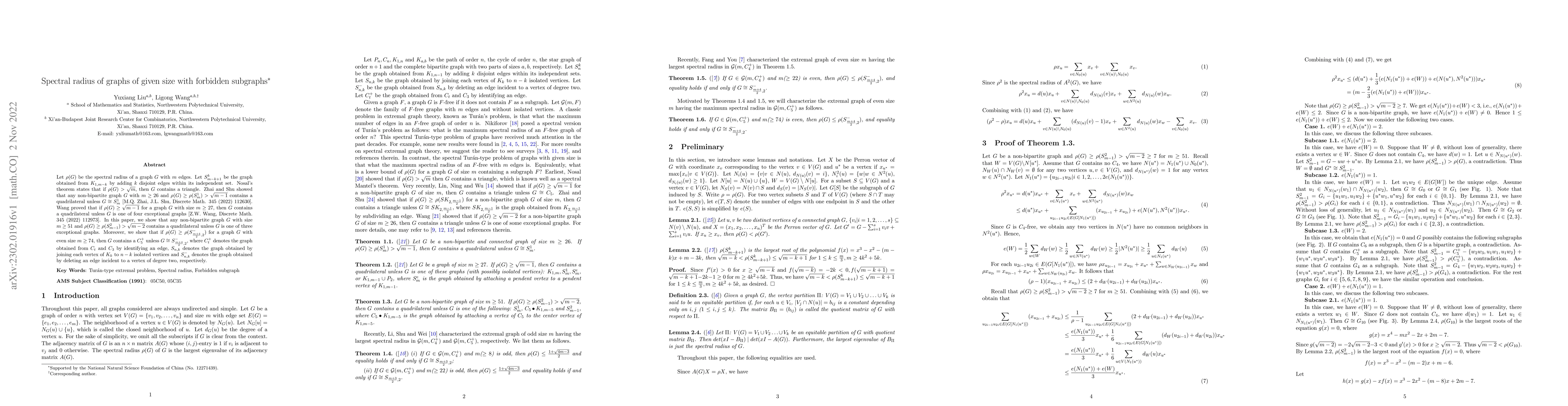 Thumbnail for Spectral radius of graphs of given size with forbidden subgraphs