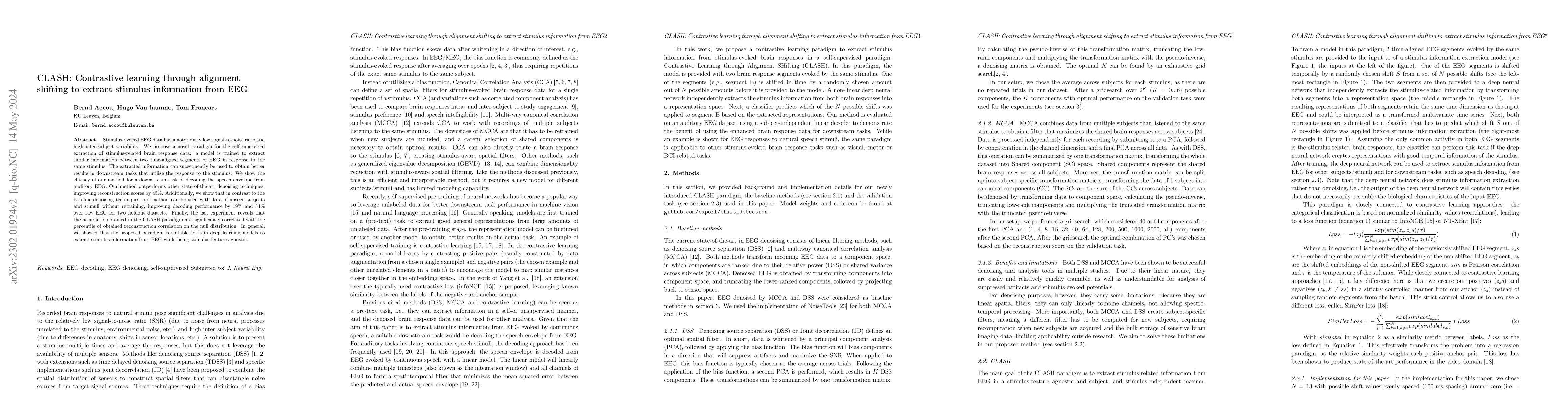 Thumbnail for CLASH: Contrastive learning through alignment shifting to extract
  stimulus information from EEG