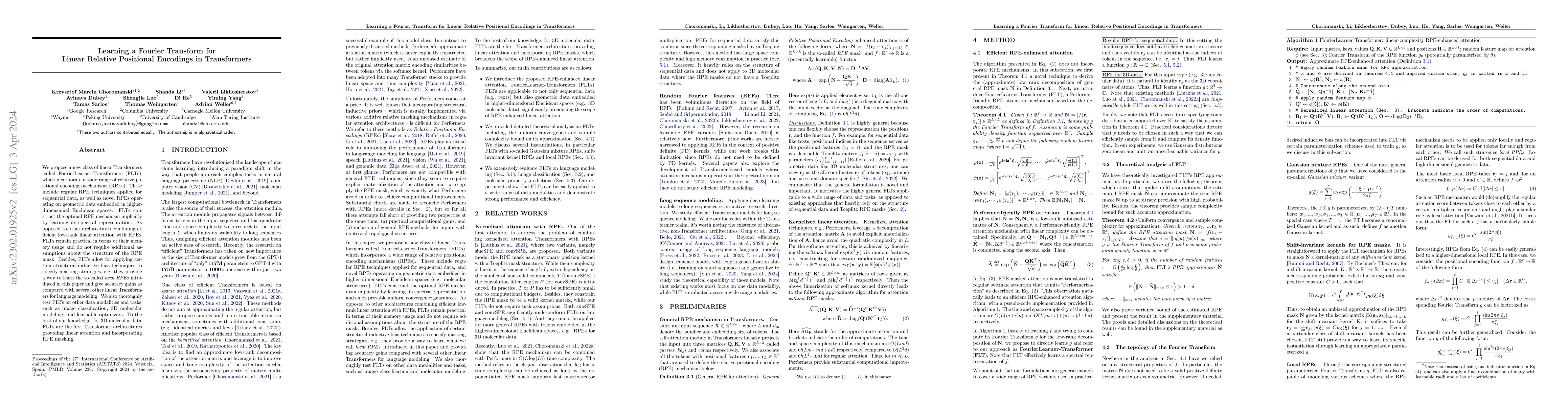 Thumbnail for Learning a Fourier Transform for Linear Relative Positional Encodings in
  Transformers