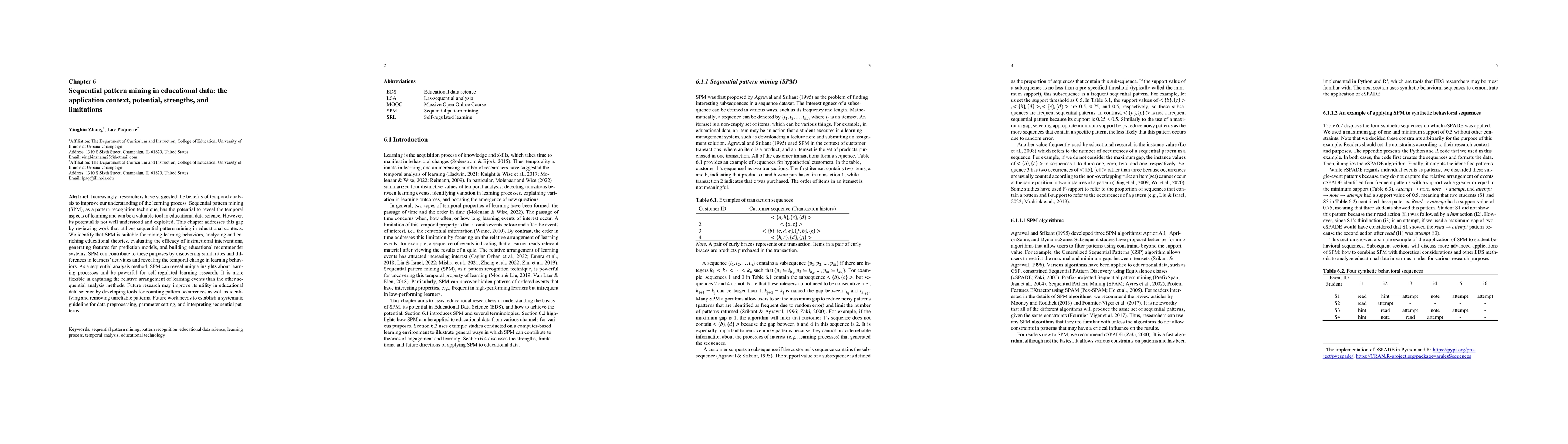 Thumbnail for Sequential pattern mining in educational data: The application context,
  potential, strengths, and limitations